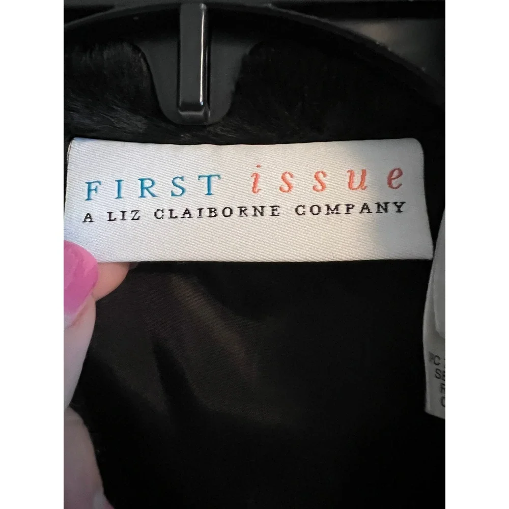 First Issue Liz Claiborne Black Puffer Vest Faux Fur Collar Large RN 52002